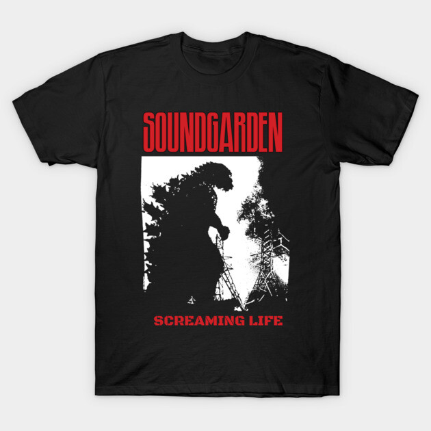Black Soundgarden Screaming Life T-shirt, graphic print, short sleeve, cotton, casual wear.