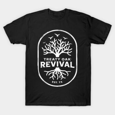 Black t-shirt with white tree graphic and text design, casual cotton apparel, perfect for everyday wear.