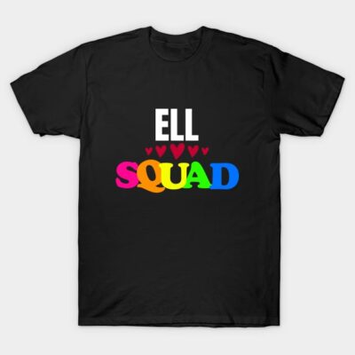 Black ELL Squad T-shirt with colorful lettering and heart design, casual cotton tee for everyday wear.