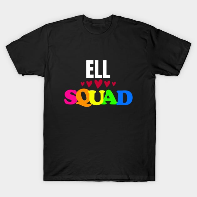 Black ELL Squad T-shirt with colorful lettering and heart design, casual cotton tee for everyday wear.