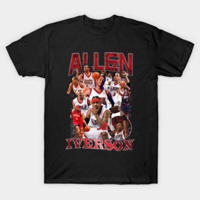 Black basketball-themed graphic t-shirt, featuring dynamic player collage, perfect for casual sportswear lovers.