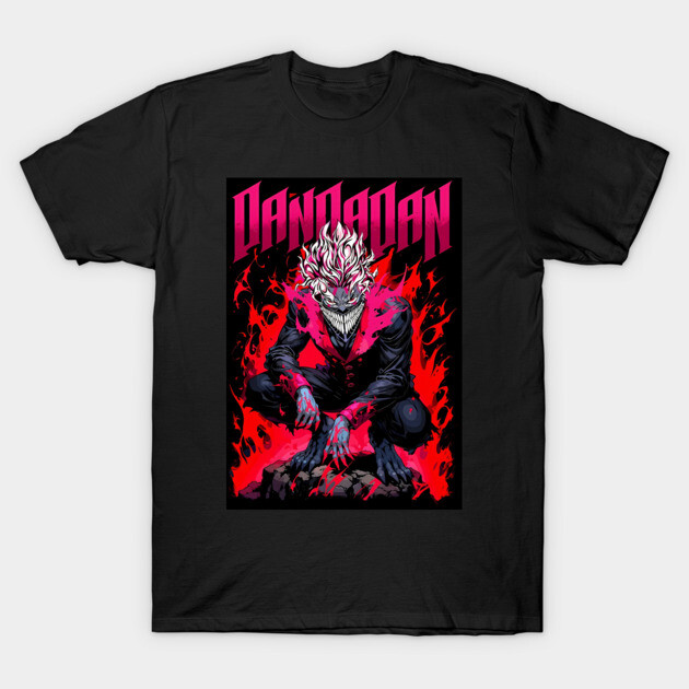 ken takakura dan da dan T-Shirt 1 Black graphic t-shirt with vibrant pink and red fiery design featuring abstract character art.