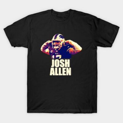 Black graphic t-shirt with colorful football player design and bold text, ideal for sports fans.