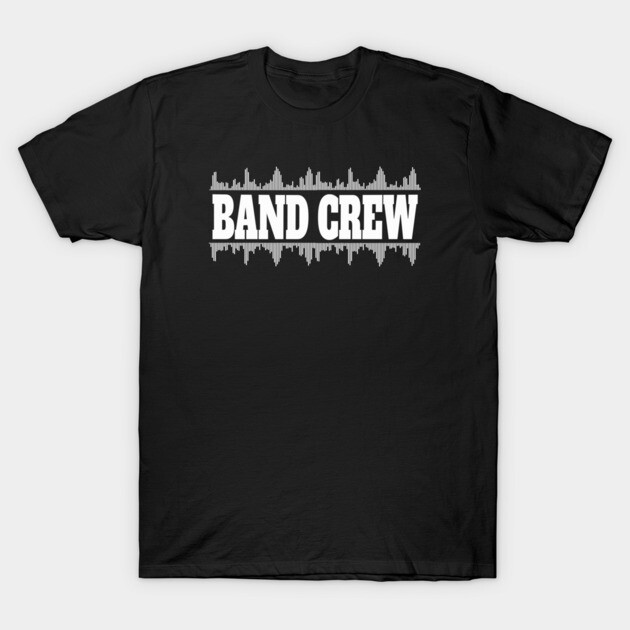 Black band crew t-shirt with white soundwave graphic, casual cotton attire for music events and band enthusiasts.