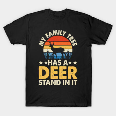 Black cotton t-shirt with vintage deer design and humorous text, ideal for casual wear and outdoor enthusiasts.