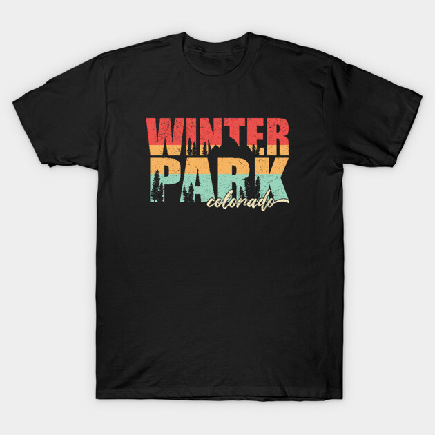 Black "Winter Park Colorado" graphic t-shirt, vintage style, soft cotton, casual wear.
