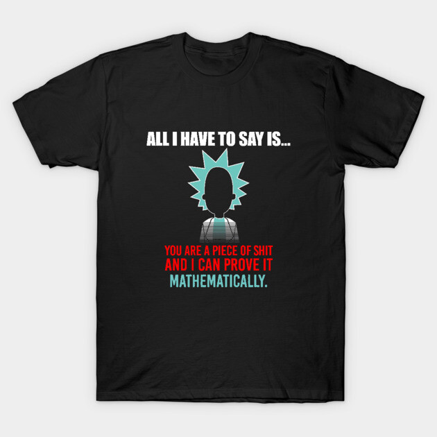 Black graphic t-shirt with humorous text and abstract design, casual wear, cotton material.