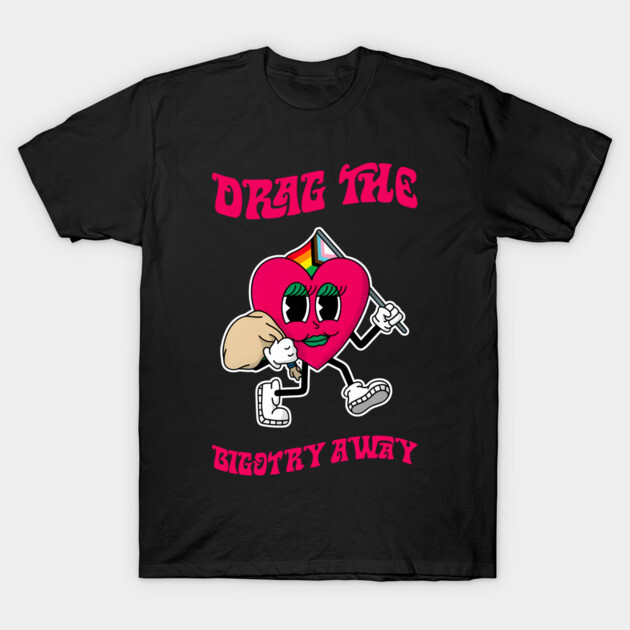 Black unisex t-shirt with colorful heart design and bold text, promoting unity and inclusivity. Casual wear.
