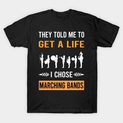 Black marching band themed T-shirt with bold text design, perfect for music lovers and casual wear.