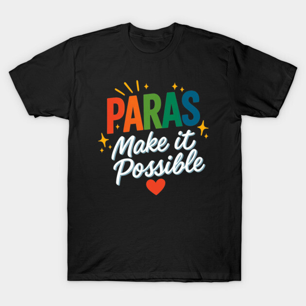 Black T-shirt with colorful "Make it Possible" print, casual style, cotton fabric. Perfect for everyday wear.