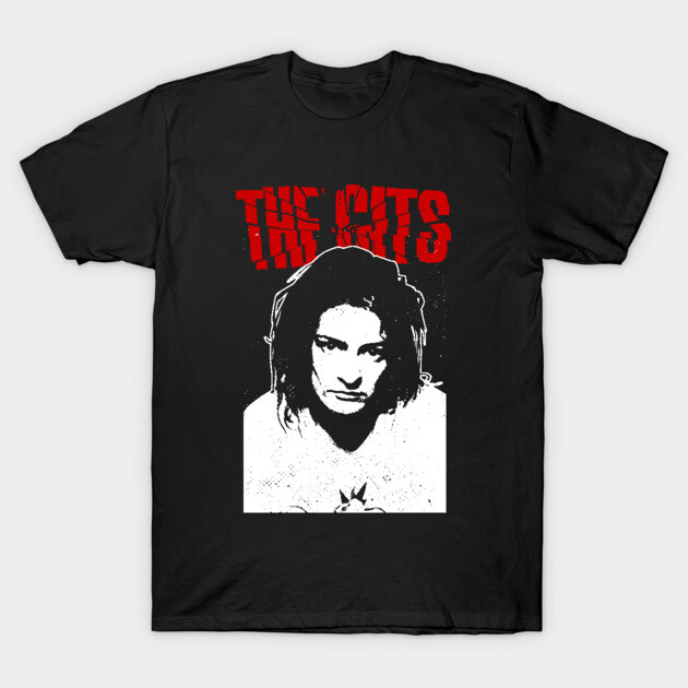 Black graphic t-shirt with bold red text and monochrome design, casual style, suitable for everyday wear.
