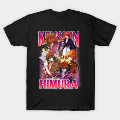 Black anime graphic t-shirt, featuring vibrant character design, perfect for casual wear and anime enthusiasts.
