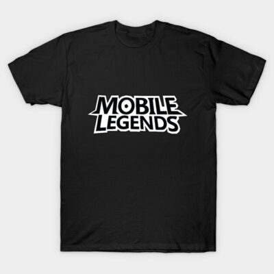 Black cotton t-shirt with "Mobile Legends" graphic design, casual style, ideal for gaming fans.