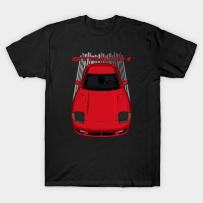 Black t-shirt featuring a red sports car graphic design, ideal for casual wear.