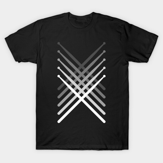 Black T-shirt featuring a geometric drumsticks design, perfect for casual wear, made from soft cotton fabric.