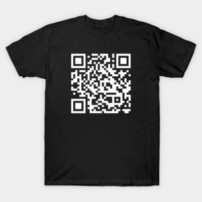 Black cotton T-shirt with white QR code design, casual wear, unisex style, perfect for everyday use.