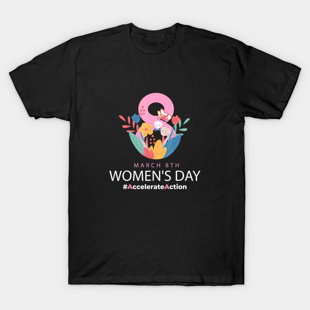 Black Women's Day T-shirt with floral design, March 8th text, cotton material, casual wear, empowering message.