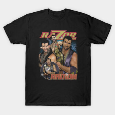 Black graphic t-shirt featuring retro wrestling design, ideal for fans, soft cotton material, unisex casual style.