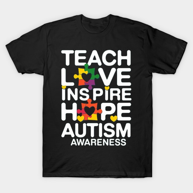 Black autism awareness t-shirt with colorful puzzle pieces and inspirational text design.