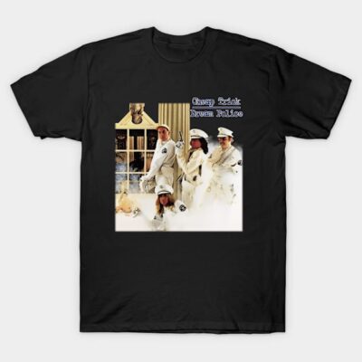 Black cotton t-shirt featuring vintage band photo print, ideal for casual wear and music enthusiasts.