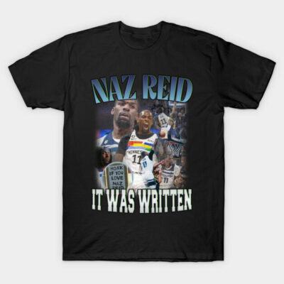 Black graphic t-shirt with bold text and collage design, casual style, suitable for sports fans or streetwear fashion.