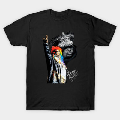 Black t-shirt featuring colorful graphic design with a vibrant artistic theme, suitable for casual wear.