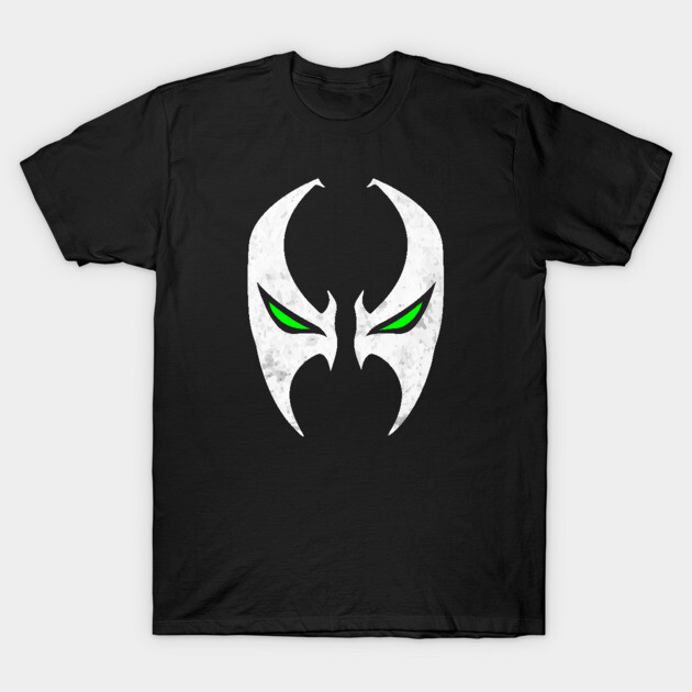 Black t-shirt with white and green abstract face design, casual style, cotton blend, unisex.