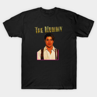 Black "The Mummy" graphic t-shirt, cotton, casual wear, featuring bold text and artistic character design.