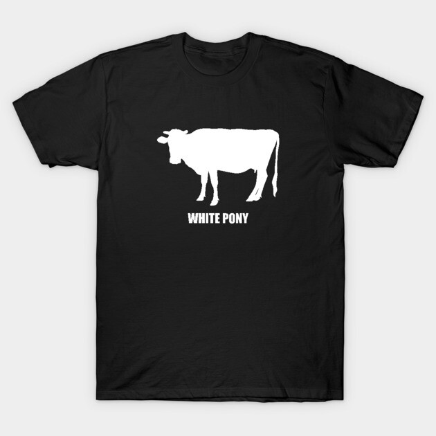 Black T-shirt featuring a white cow silhouette with "White Pony" text, casual cotton tee for everyday wear.