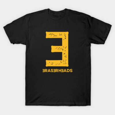 Black T-shirt with yellow graphic design, casual cotton tee for everyday wear.