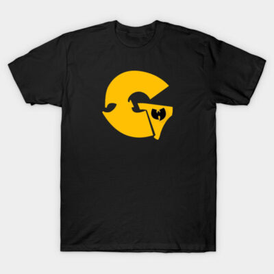Black cotton t-shirt with yellow graphic design, casual style, ideal for everyday wear.