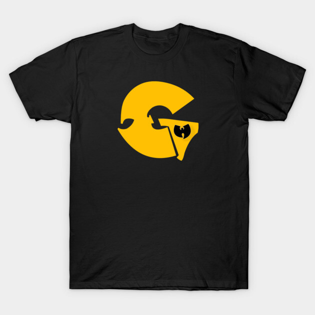Black cotton t-shirt with yellow graphic design, casual style, ideal for everyday wear.