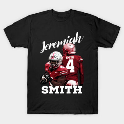 Black sports-themed t-shirt featuring red and white football design, ideal for casual wear or fans.