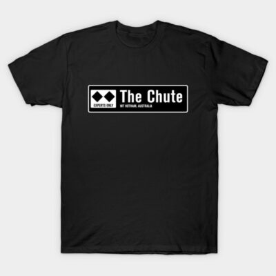 Black cotton t-shirt with "The Chute" print, casual style, ideal for everyday wear, comfortable and durable fabric.