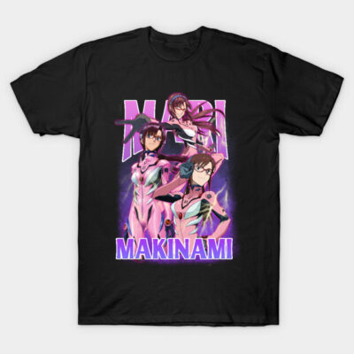 Black T-shirt featuring colorful anime character design with bold text, ideal for casual wear and anime fans.