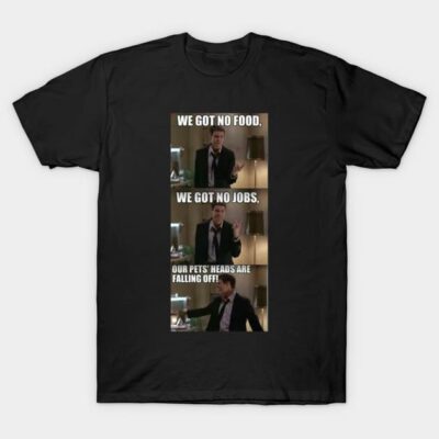 Black cotton t-shirt with humorous meme print, casual wear, unisex style.