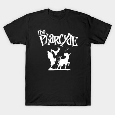Black graphic tee with bold white text and abstract design, perfect for casual wear, 100% cotton.