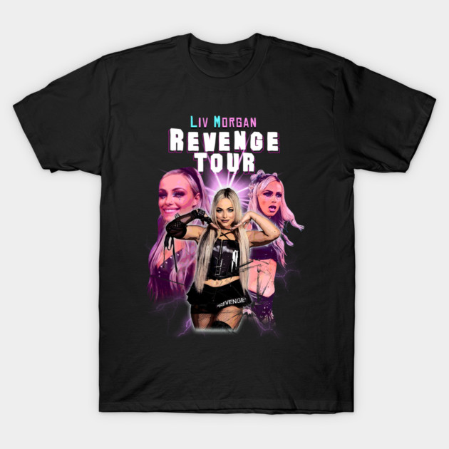 Black graphic t-shirt featuring bold "Revenge Tour" text and colorful design, perfect for casual wear.