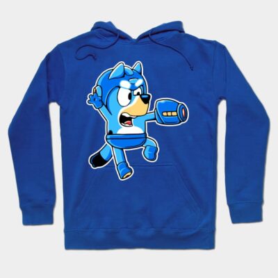 Blue hoodie with cartoon graphic, casual style, cotton material, perfect for everyday wear.