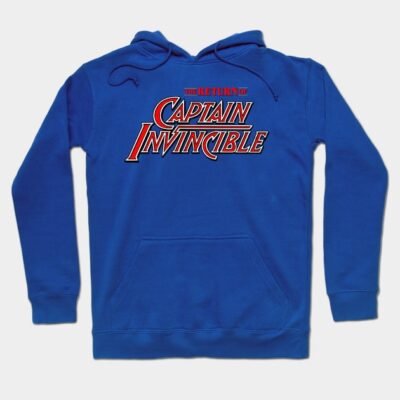 Blue "Captain Invincible" hoodie, cotton, casual wear, front print, unisex design.