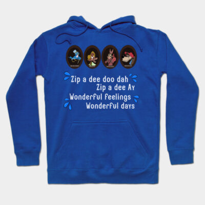 Blue hoodie with whimsical design and text, ideal for casual wear. Cozy and stylish for everyday use.