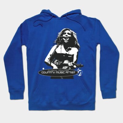 Blue graphic hoodie with country music design, cozy cotton material, ideal for casual wear.