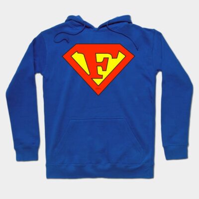 Blue superhero logo hoodie, cotton blend, casual style, perfect for everyday wear.