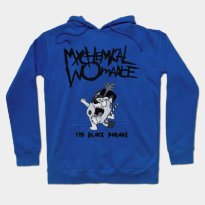 Blue graphic hoodie featuring bold text and cartoon character, perfect for casual wear, cotton blend material.