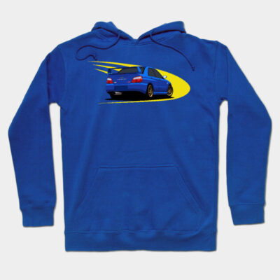 Blue hoodie with racing car print, sporty design, cozy cotton material, ideal for casual wear and car enthusiasts.