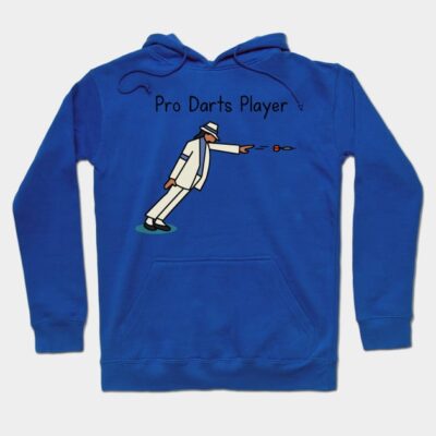 Blue hoodie featuring "Pro Darts Player" graphic, casual style, ideal for sports enthusiasts, cotton blend material.