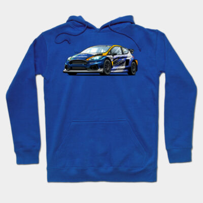 Blue hoodie with racing car graphic, casual style, perfect for motorsport enthusiasts, made from soft cotton blend.