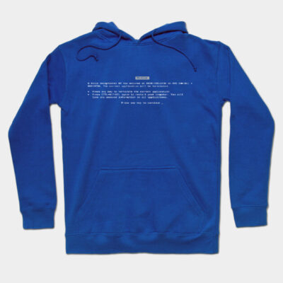 Blue cotton hoodie with white text print, featuring a front pocket and adjustable hood, perfect for casual wear.