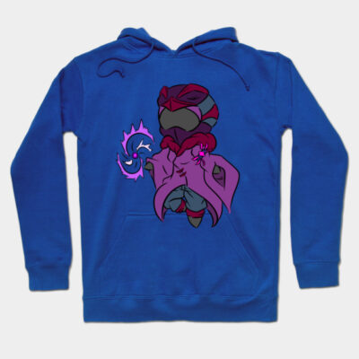 Blue cotton hoodie with a fantasy-themed graphic, featuring purple and pink colors, ideal for casual wear and comfort.