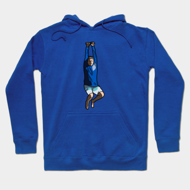 Blue graphic hoodie with front illustration, casual style, cozy cotton blend, ideal for everyday wear.